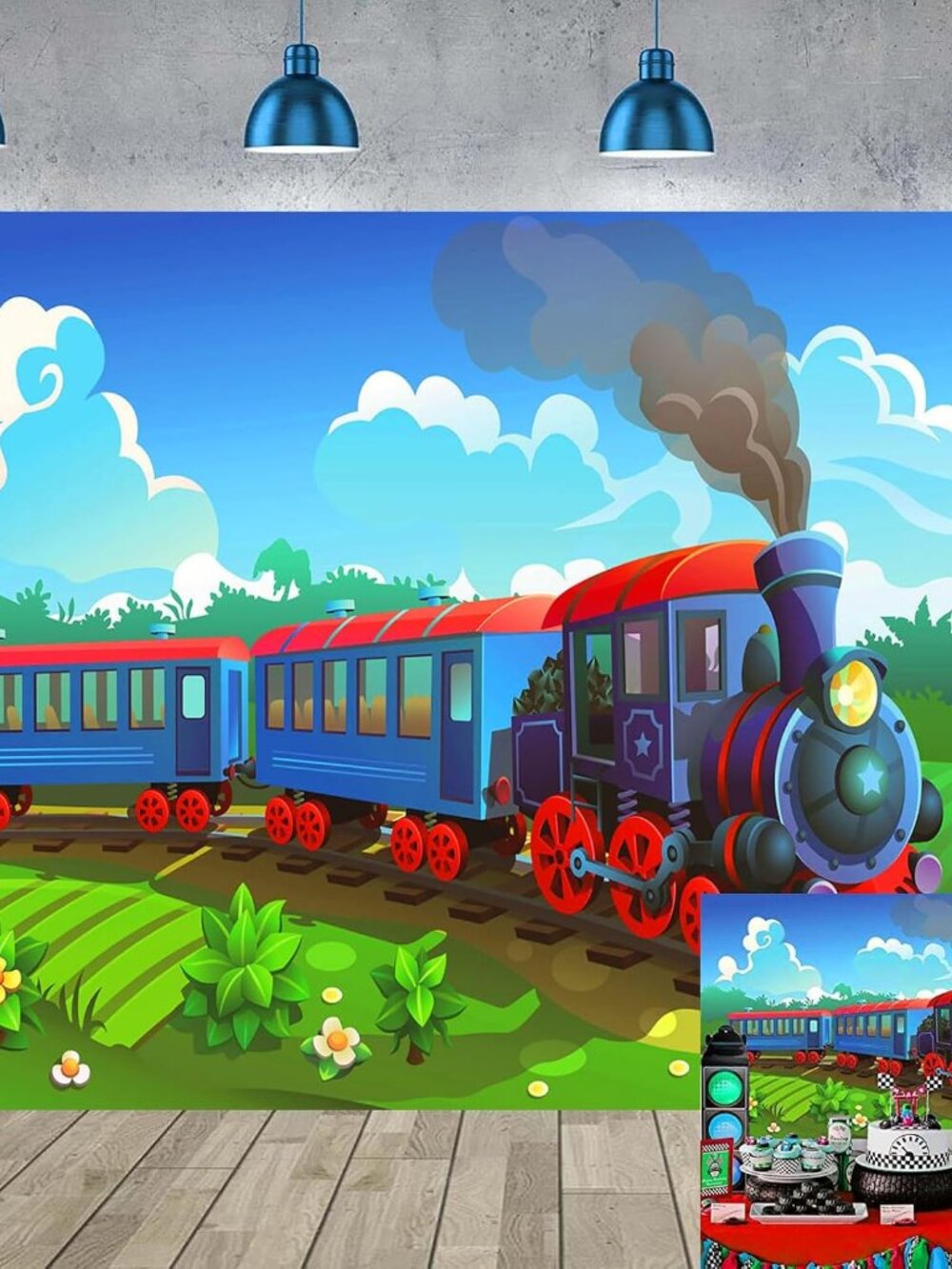 7x5ft Stream Train Party Theme Backdrop for Photography Christams Train Backgrou